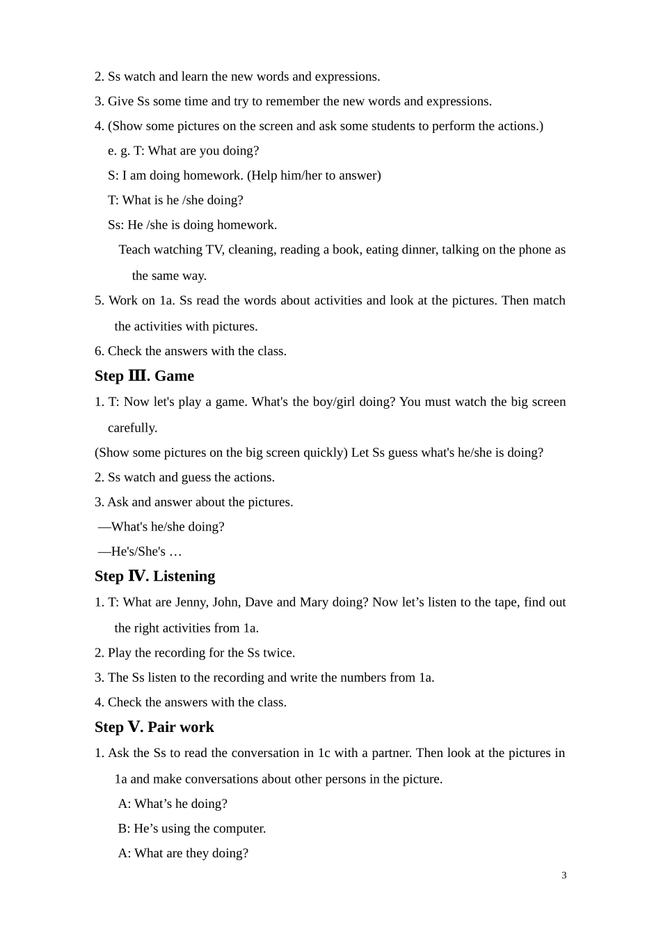 【七年级英语下册】Unit_6_I’m_watching_TV教案_(新版)人教新目标版_第3页