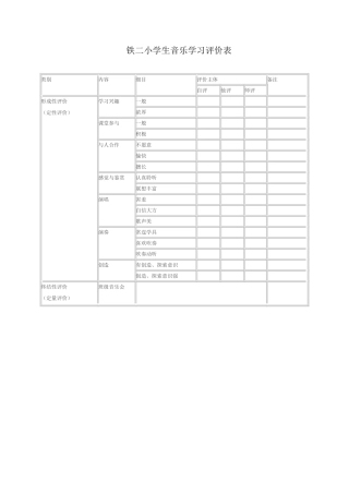 铁二小学生音乐学习评价表