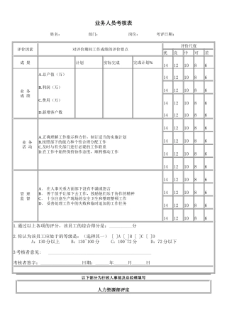 业务人员考核表