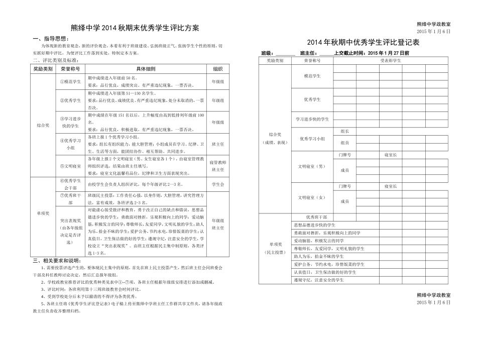2014年秋期末各类优秀评比表九（5）班_第1页