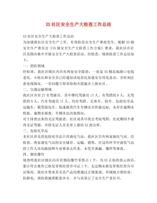 XX社区安全生产大检查工作总结 