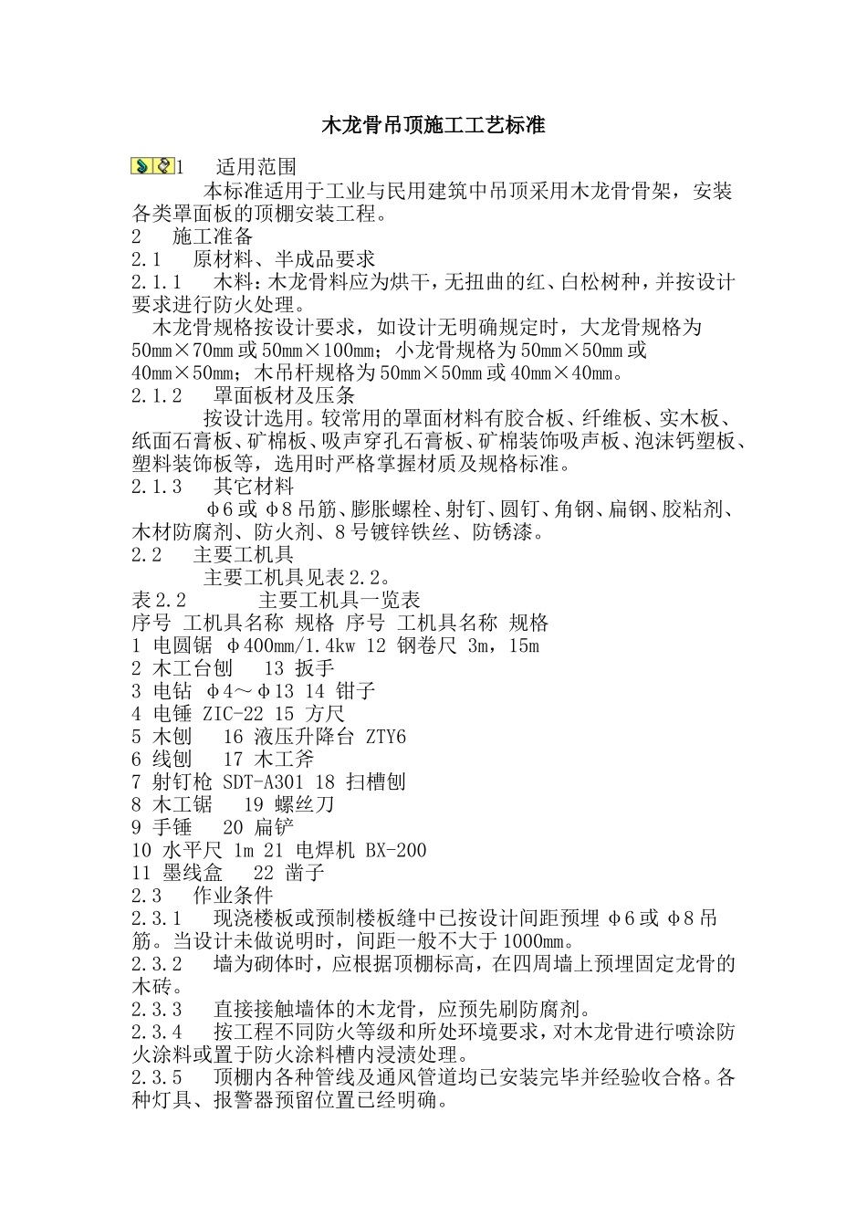 木龙骨吊顶施工工艺标准_第1页