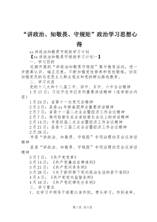 “讲政治、知敬畏、守规矩”政治学习思想心得 