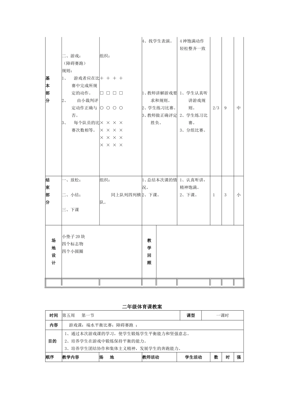 人教版小学二年级体育课教案全集_第2页