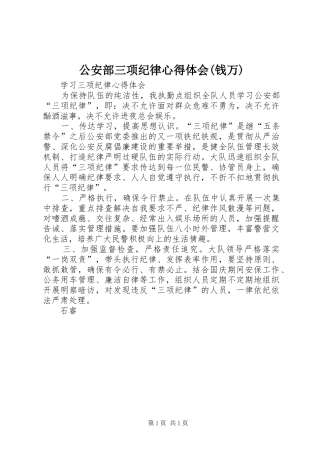 公安部三项纪律心得体会(钱万) 