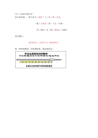 巧记“金属活动顺序表”