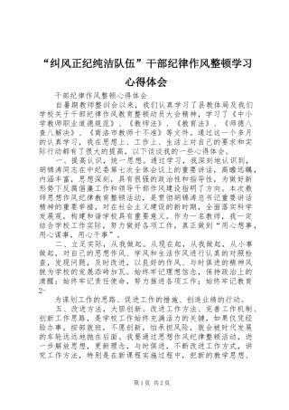“纠风正纪纯洁队伍”干部纪律作风整顿学习心得体会 