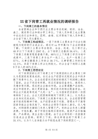 XX省下岗青工再就业情况的调研报告 (3)