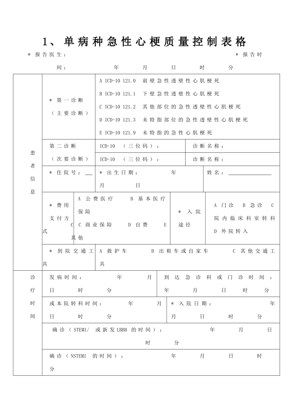 单病种质量控制表单(复杂的)_第1页