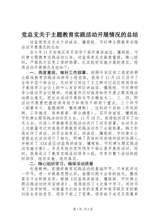 党总支关于主题教育实践活动开展情况的总结