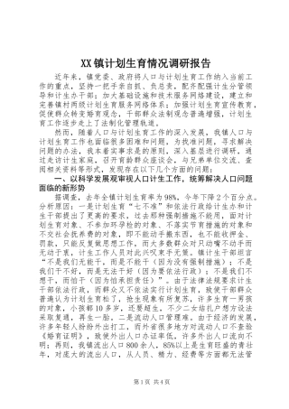 XX镇计划生育情况调研报告