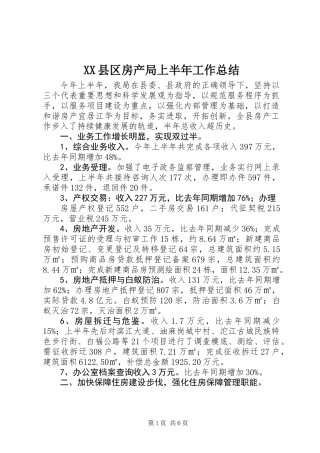 XX县区房产局上半年工作总结