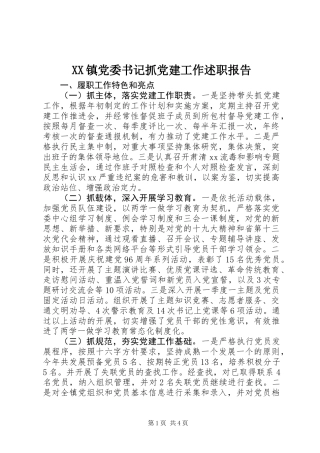 XX镇党委书记抓党建工作述职报告