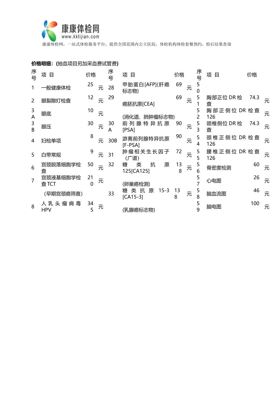 深圳北大医院体检中心套餐及价格明细_第3页