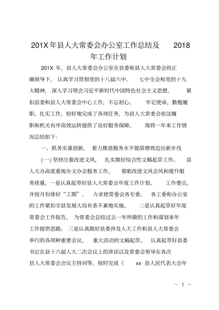 201X年人大常委会办公室工作总结及2018年工作计划