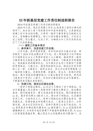 XX年抓基层党建工作责任制述职报告