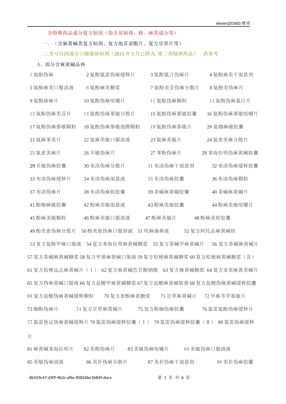 含特殊药品成分复方制剂目录_第1页