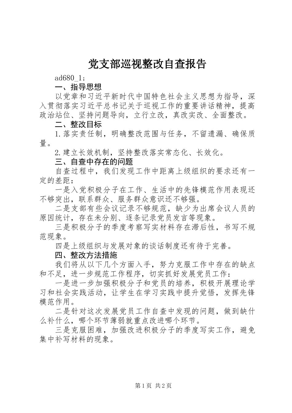 党支部巡视整改自查报告_第1页