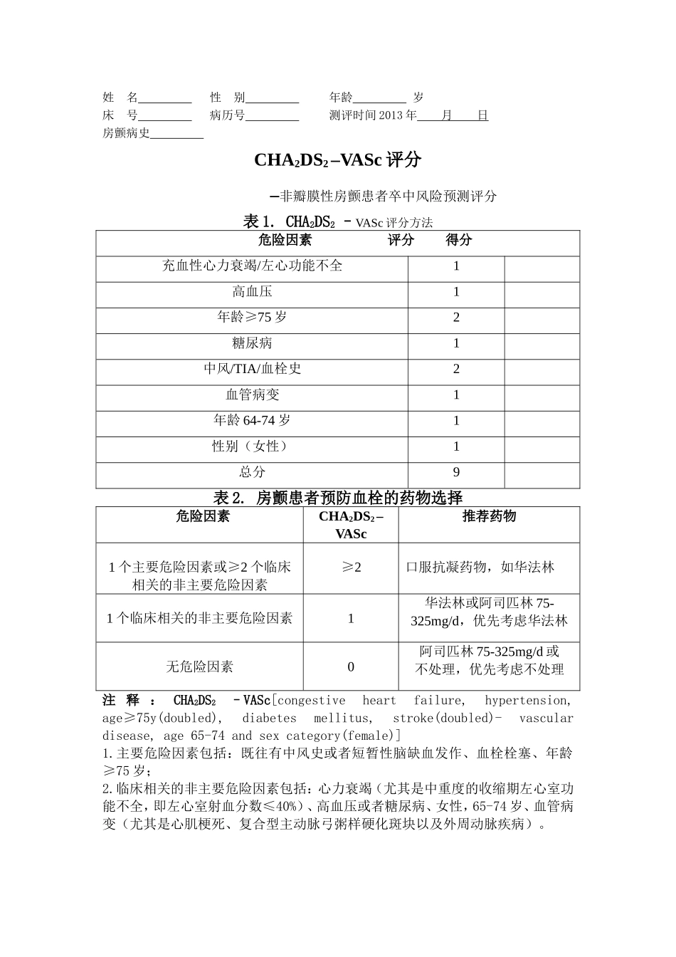 房颤患者CHA2DS2-–VASc评分方法_第1页