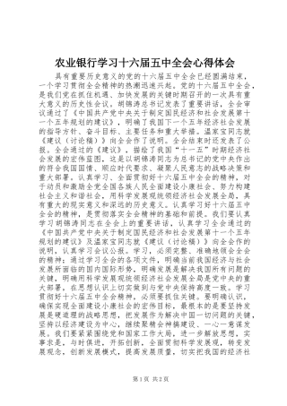 农业银行学习十六届五中全会心得体会 