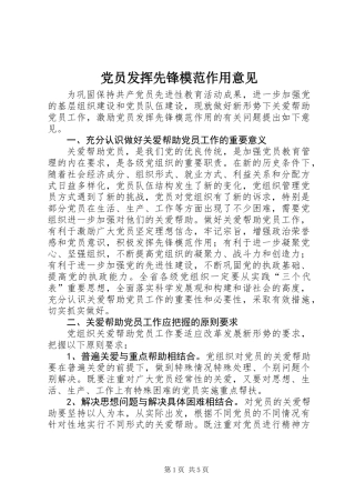 党员发挥先锋模范作用意见