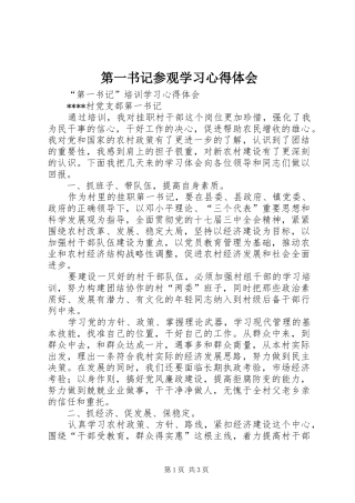 第一书记参观学习心得体会 