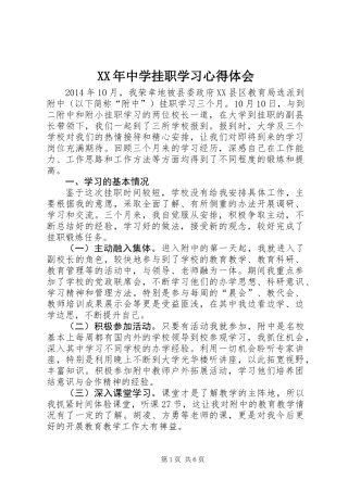 XX年中学挂职学习心得体会