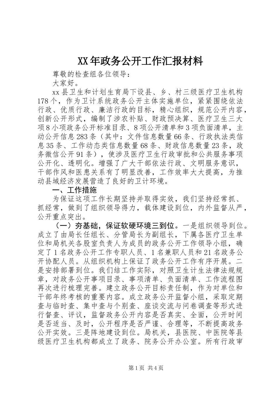 XX年政务公开工作汇报材料_第1页