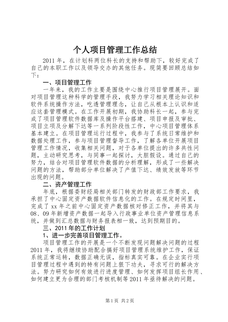 个人项目管理工作总结_第1页