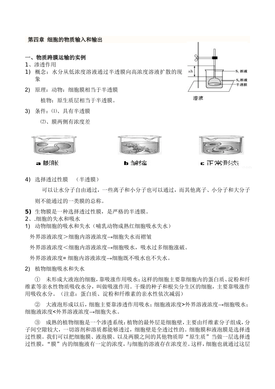 必修1-细胞的物质输入和输出知识点详解(1)_第1页