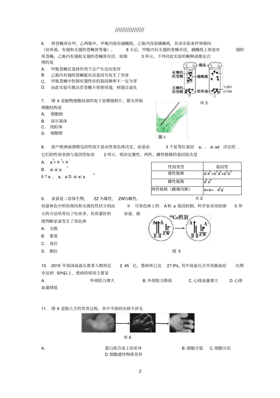 2020上海奉贤区高考二模生物试卷及答案_第2页