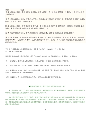 手术切口分类Ⅰ、Ⅱ、Ⅲ、Ⅳ类切口分类的标准[1]