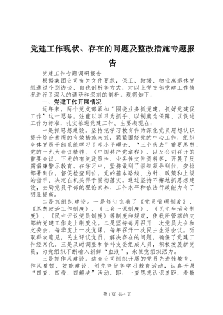 党建工作现状、存在的问题及整改措施专题报告