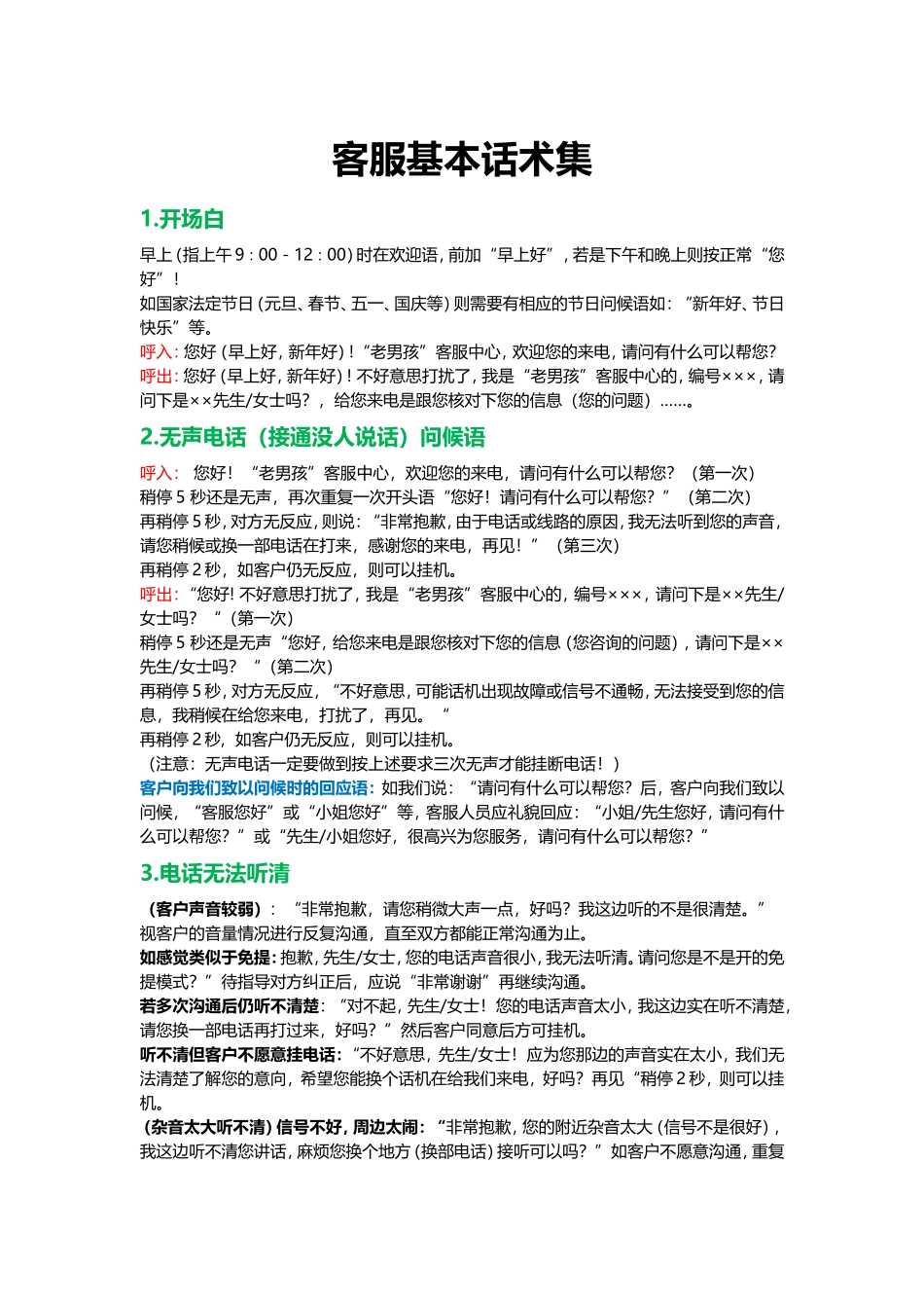 客服基本话术集(全面)_第1页