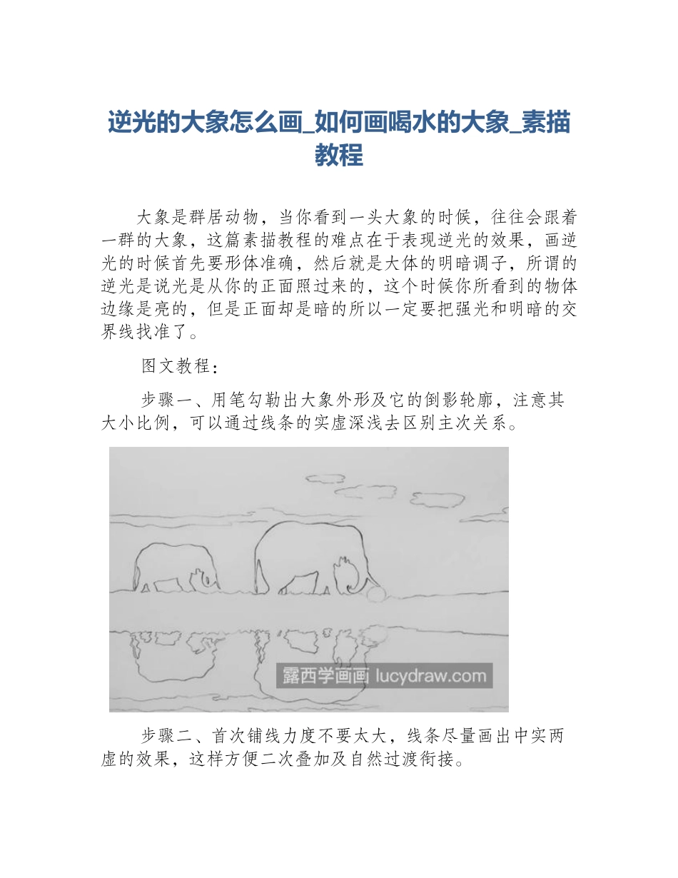 逆光的大象怎么画_如何画喝水的大象_素描教程_第1页