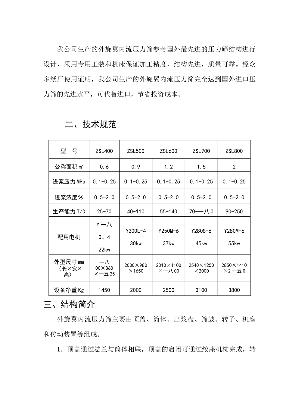 ZSL外旋翼内流压力筛说明书_第3页