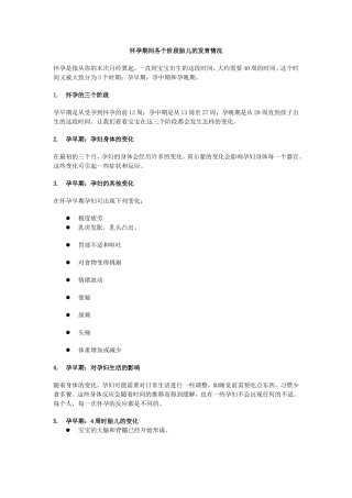 怀孕各个阶段胎儿的发育情况