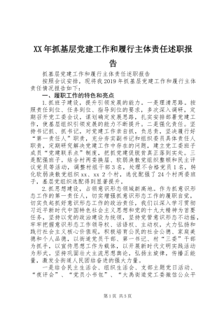XX年抓基层党建工作和履行主体责任述职报告