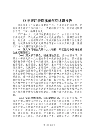 XX年正厅级巡视员年终述职报告