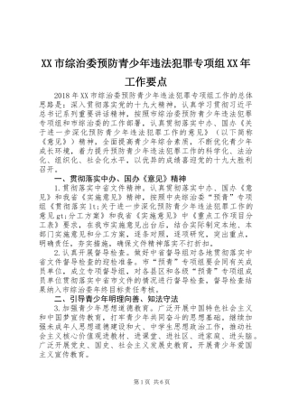 XX市综治委预防青少年违法犯罪专项组XX年工作要点