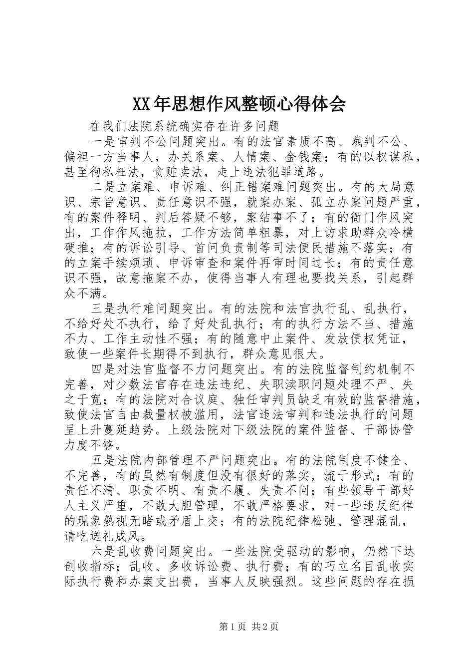 XX年思想作风整顿心得体会 _第1页