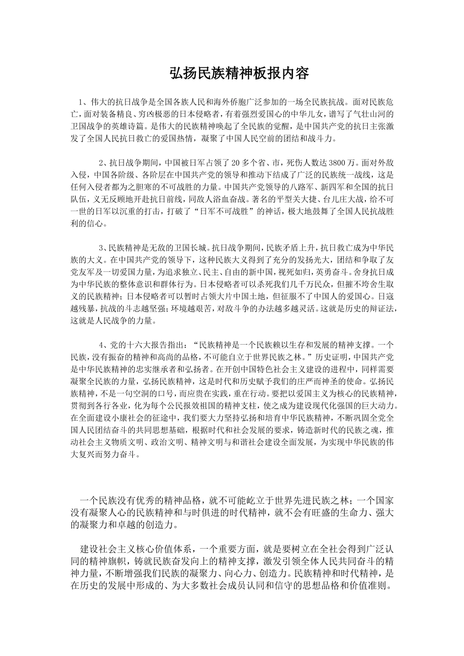 弘扬民族精神板报内容_第1页