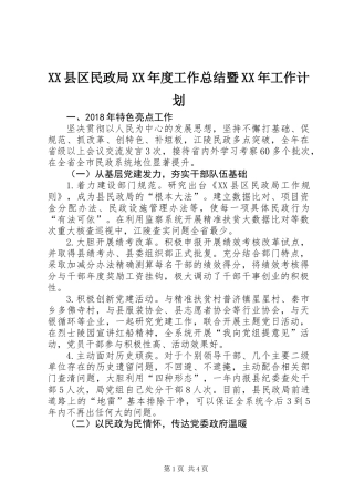 XX县区民政局XX年度工作总结暨XX年工作计划