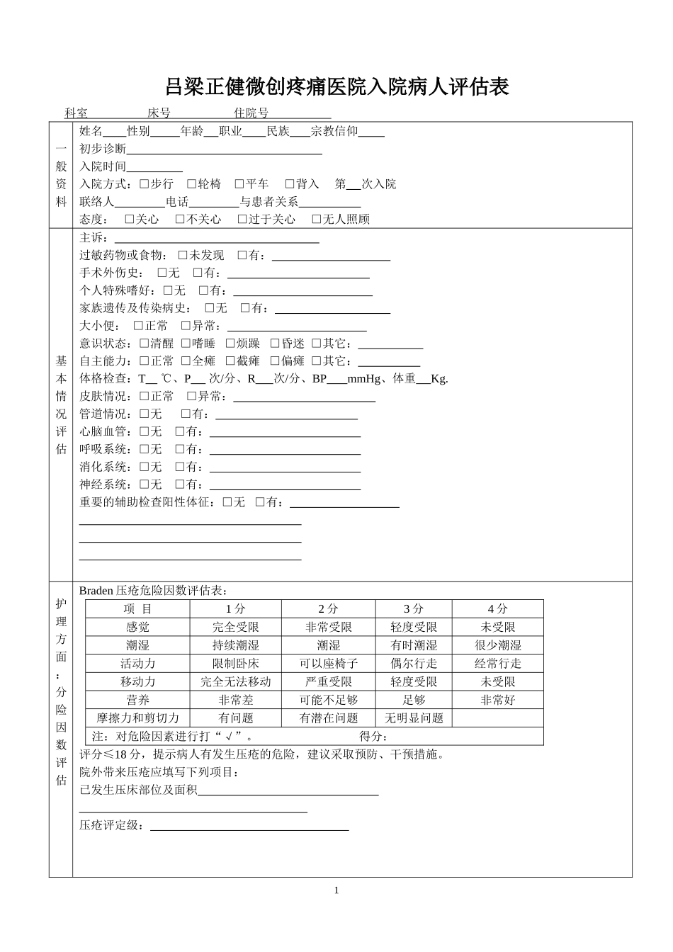 入院病人风险评估表(2017.11.6)_第1页
