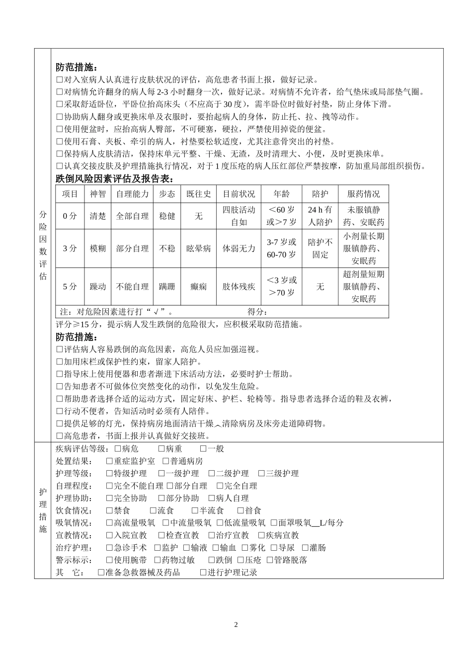 入院病人风险评估表(2017.11.6)_第2页