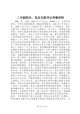 二中副校长、党总支副书记考察材料
