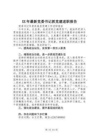 XX年最新党委书记抓党建述职报告