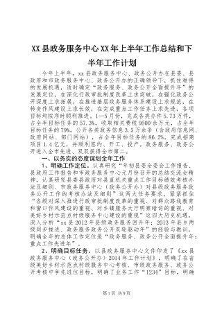 XX县政务服务中心XX年上半年工作总结和下半年工作计划