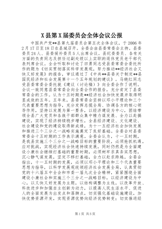 X县第X届委员会全体会议公报