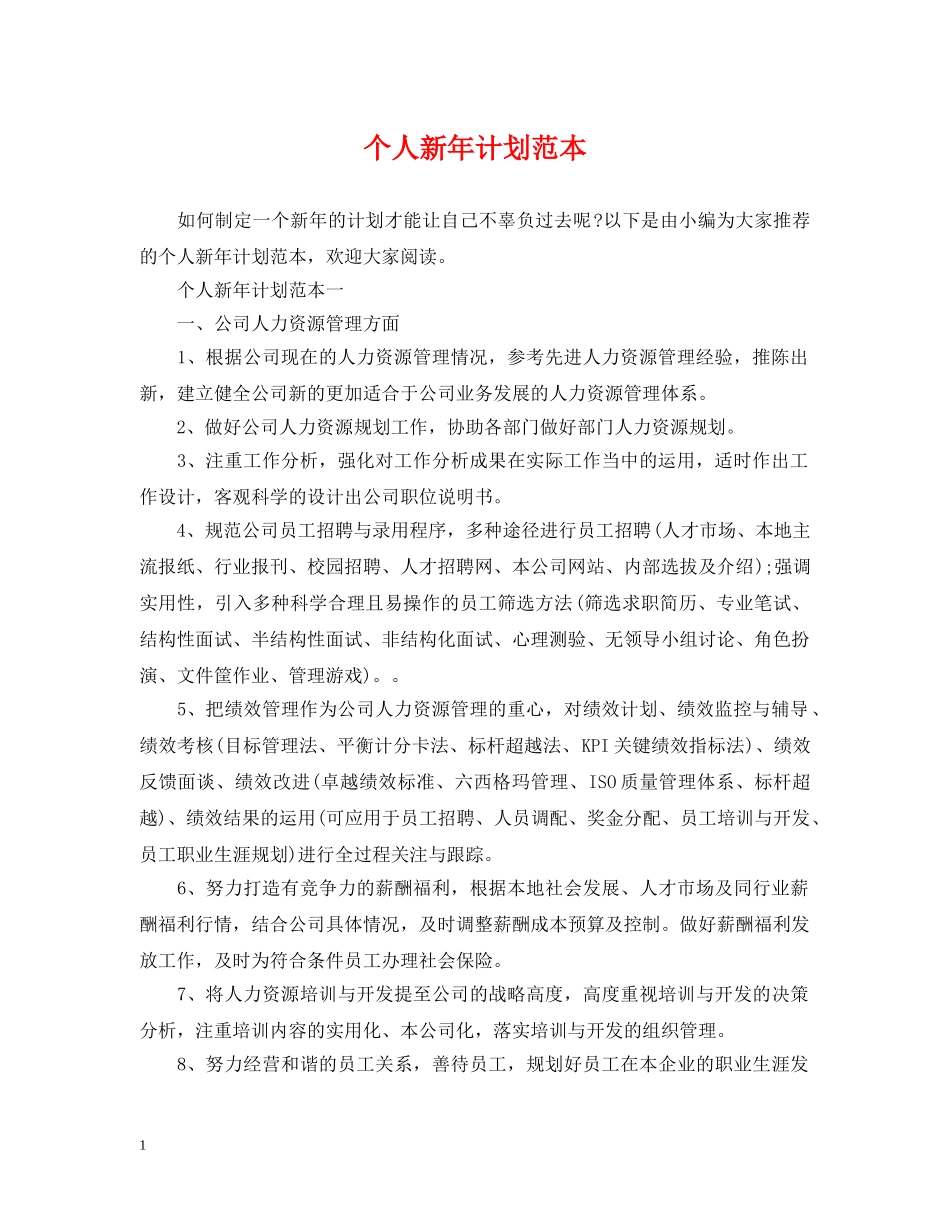 个人新年计划范本 _第1页